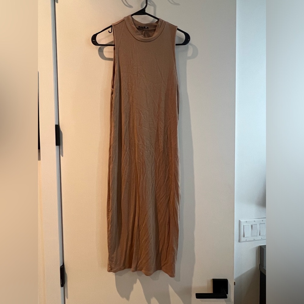 Mock neck midi ribbed body con dress